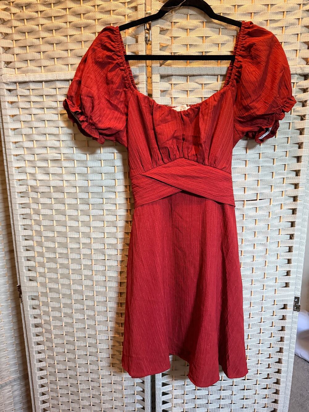 Pie In The Sky Sweetheart Neckline Criss Cross Front Puff Sleeve Mini Dress Fall